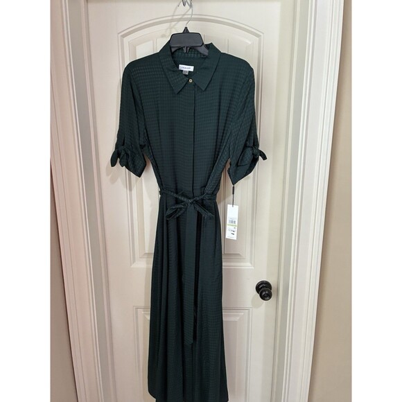 Calvin Klein Dresses & Skirts - Calvin Klein Dark Emerald Green Houndstooth Pattern Dress Size 14 NWT